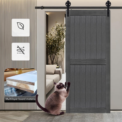 S&Z TOPHAND® 50in x 84in MDF Deep Gray Barn Door with 10FT Sliding Door Hardware Kit, 24-60in Solid Barn Door Slab Covered with Water-Proof PVC Surface, Simple Assembly is Required(Big Wheel)