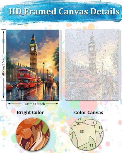 TOCARE Framed Paint by Numbers Kit for Adults Beginner, 12x16Inch London Paint by Numbers with Frame,Big Ben Paint by Number Framed Canvas (Without Easel)