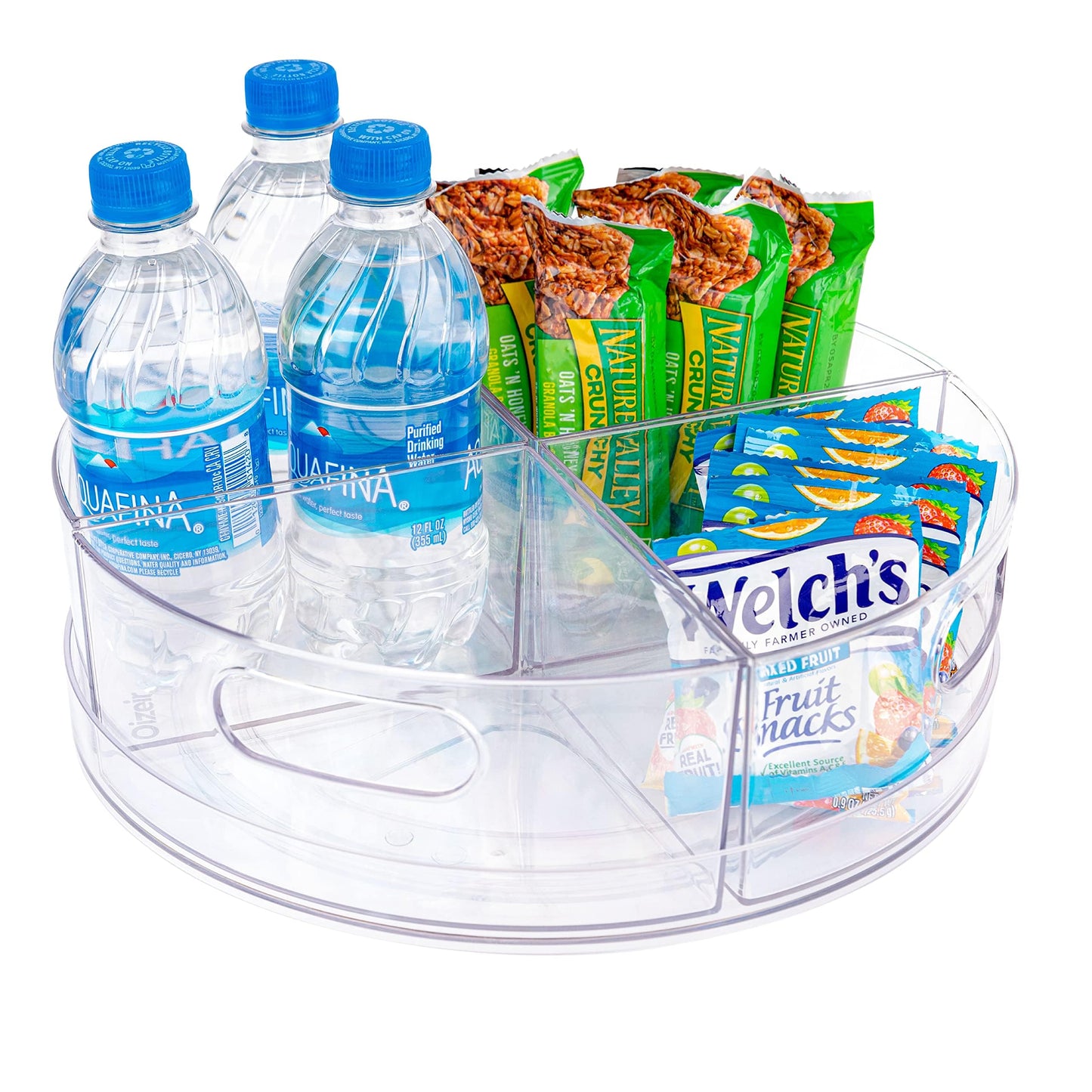 Oizeir Lazy Susan Turntable - Clear Acrylic, Removable Sections, Rotates 360 Degrees. Easily Organize Your Fridge, Cabinet or Counter. Great Carousel Storage for Food, Spices, Cosmetics. (4-Sections)