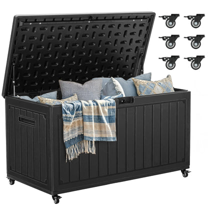 YITAHOME 90 Gallon Outdoor Storage Box with 6 Wheels, Large Double-Wall Resin Deck Box, Lockable Waterproof Outside Storage for Patio Furniture, Cushion, Pool Float, Garden Tool, Black