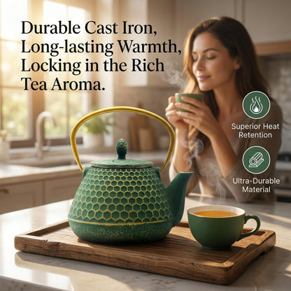 Cast Iron Tea Kettle, Japanese Tetsubin Teapot Coated with Enameled Interior, Durable Cast Iron Teapot with Stainless Steel Infuser for Stovetop Safe(1000ml/34oz)