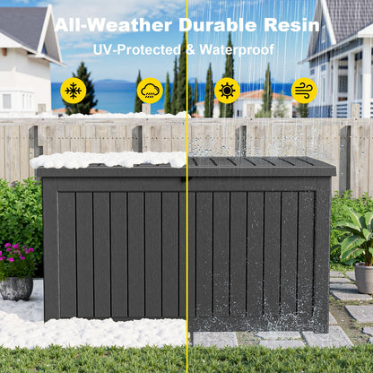 KFY 280 Gallon Waterproof Outdoor Storage Box, UV Resistant Resin Deck Box with Hydraulic Rod for Reinforced Stability, Perfect for Patio, Garden, and Pool（Black，280 Gallon）