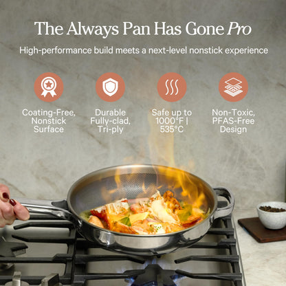 Our Place Titanium Always Pan Pro | 10.6" PFAS-Free Nonstick Frying Pan with Spatula | Chef-Grade Tri-Ply Stainless Steel & Aluminum Build | Induction & Oven-Safe up to 1000°F | Chrome