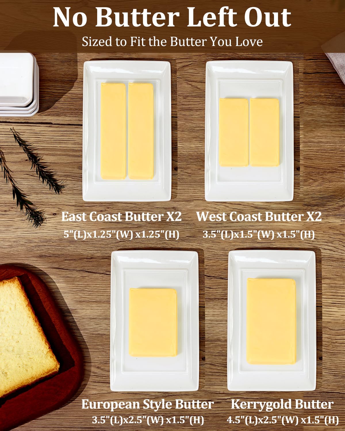 Yedio Large Butter Dish with Lid for Countertop, Porcelain Butter Keeper with Cover and Knife, Butter Holder Tray for 2 Sticks East Coast/West Coast/European Style Butter