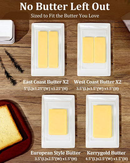 Yedio Large Butter Dish with Lid for Countertop, Porcelain Butter Keeper with Cover and Knife, Butter Holder Tray for 2 Sticks East Coast/West Coast/European Style Butter