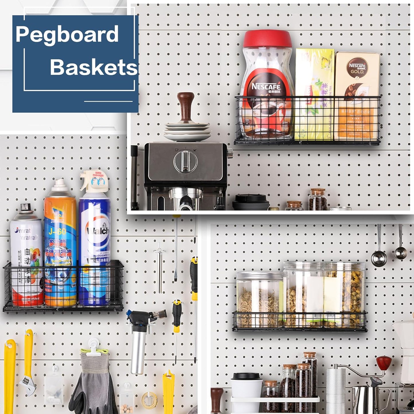 Magnetic Basket Fridge Large Pen Holder, Whiteboard Metal Wire Basket Storage Organizer (Black-High)