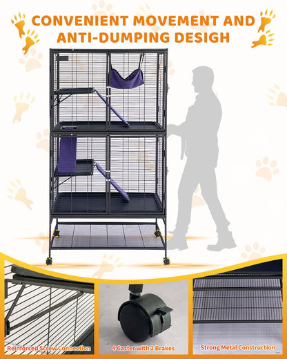 Garvee Metal Small Animal Cage,64 in H Ferret Cage for Small Animals - 4 Tier Large Hamster Cage with Removable Ramp, Hammock, Extra Storage Stand,Removable Tray for Ferret, Chinchilla, Hamster