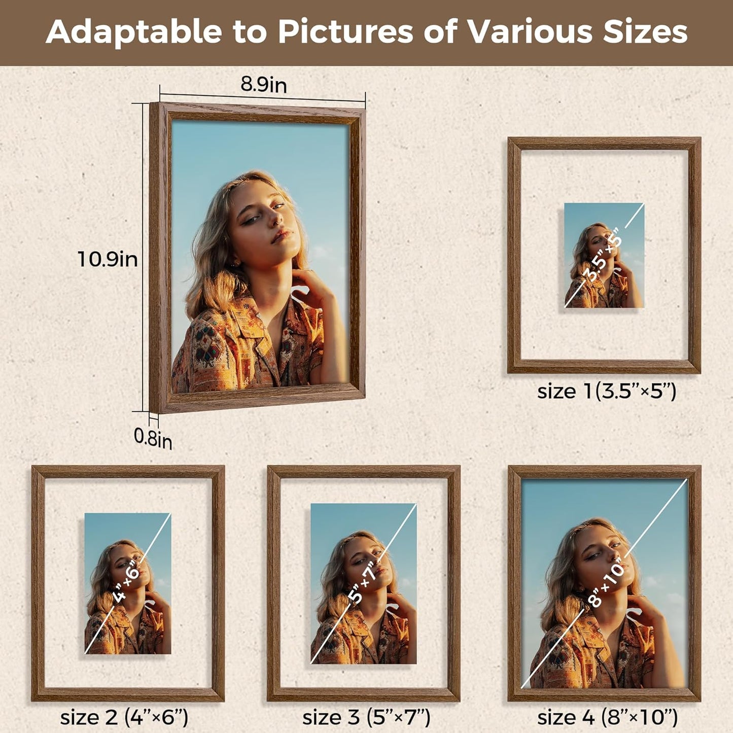 8x10 2x3 4x6 5x7 6x8 8''x10'' Axeman Floating Picture Frame - Solid Oak Wood Picture Frame, Double Tempered Glass Photo