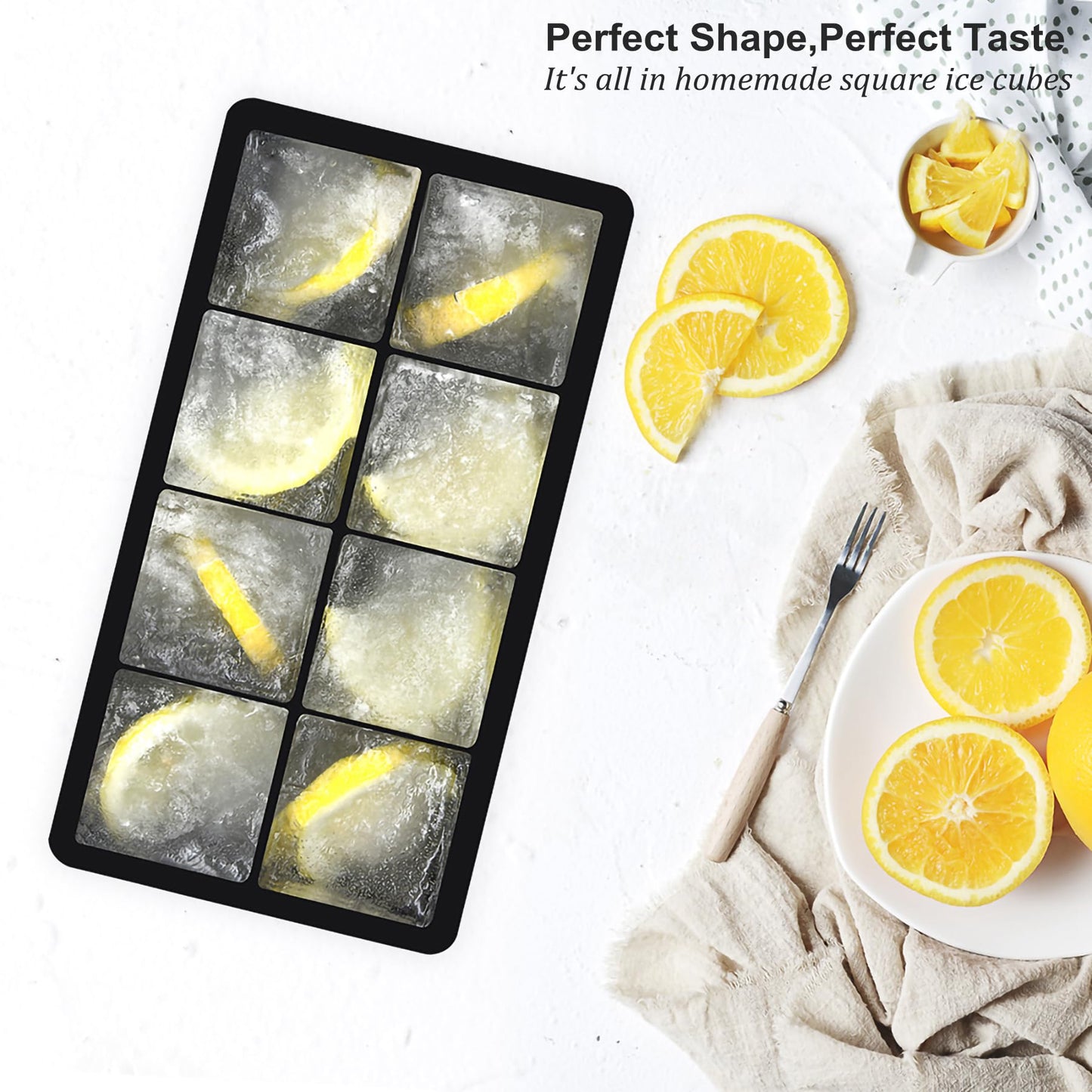Bangp Large Ice Cube Tray for Whiskey,2 Pack Stackable Big Ice Cube Molds Make 16 Big Whiskey Ice Cubes,Easy Release Square Ice Cube Maker for Cocktails,Whiskey,Soups and Frozen Treats