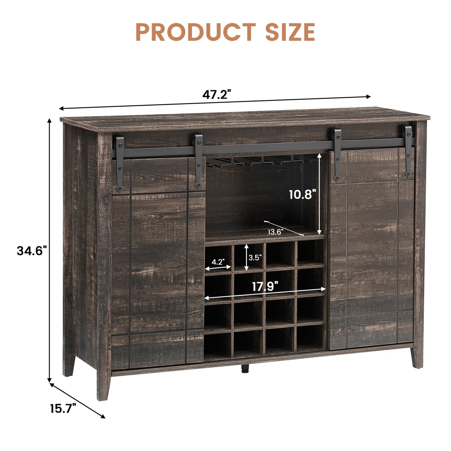 IDEALHOUSE Wine Bar Cabinet,Coffee Bar Cabinet,Farmhouse Liquor Station,Rustic Buffet Sideboard with Sliding Barn Doors,Wine & Glass Racks,Adjustable Shelves,for Living Room,Kitchen,Entryway(Fire)