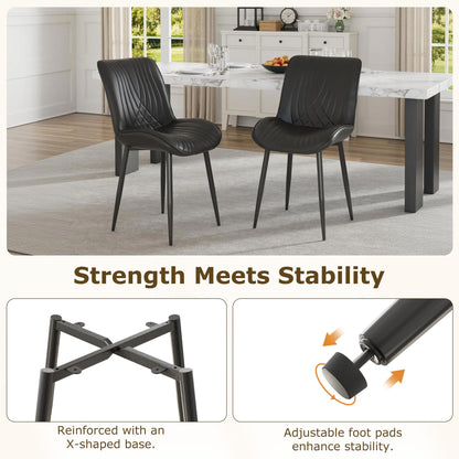 VECELO Dining Chairs Set of 6, Modern Upholstered Faux Leather Cushion Seat and Metal Legs for Kitchen, Living Room, Black