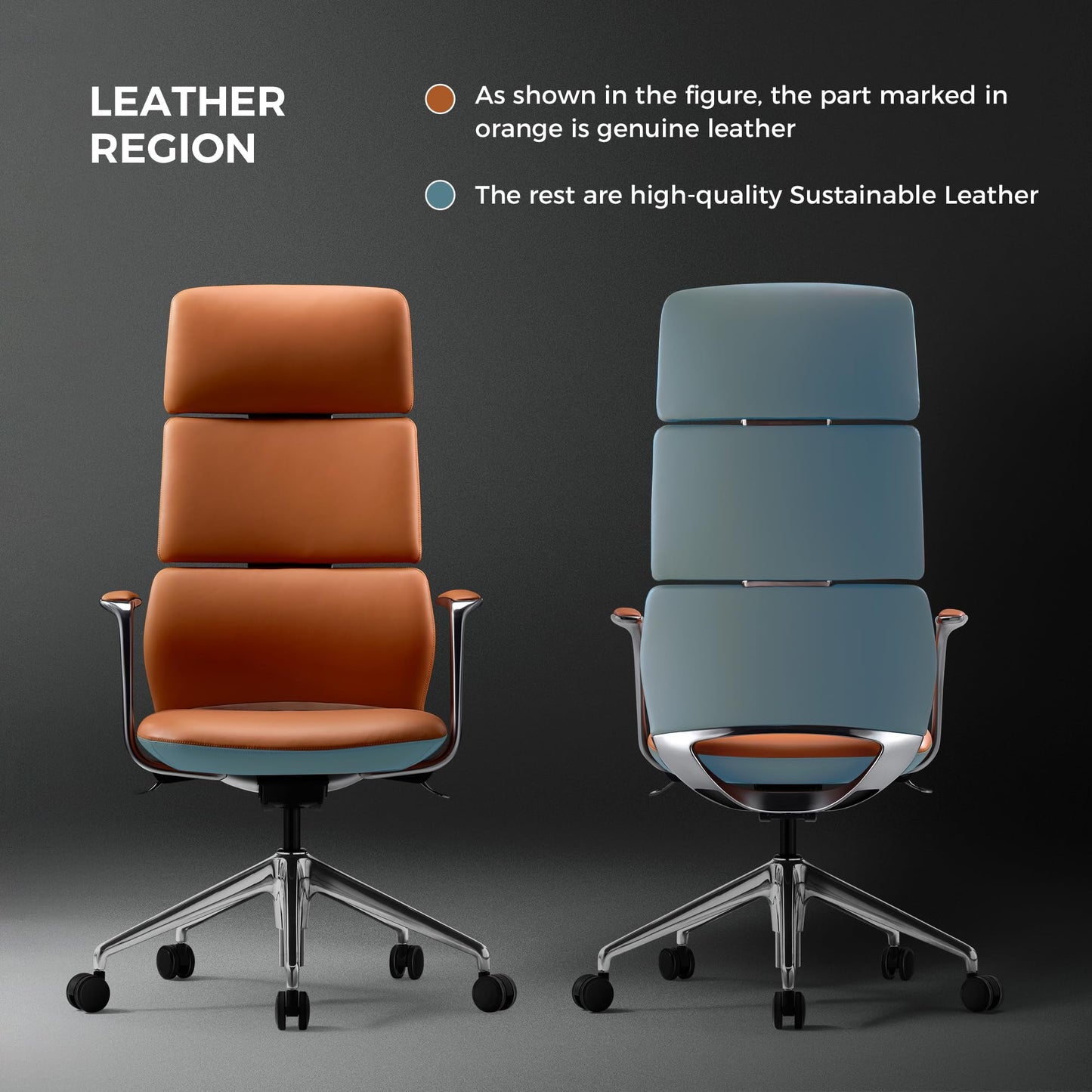 TOMU Executive Leather Office Chair, Top Grain Genuine Leather Executive Chair High Back with headrest, Adjustable Tilt & Height, Ergonomic Swivel Chair with Wheels (Orange)