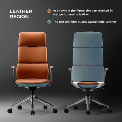 TOMU Executive Leather Office Chair, Top Grain Genuine Leather Executive Chair High Back with headrest, Adjustable Tilt & Height, Ergonomic Swivel Chair with Wheels (Orange)