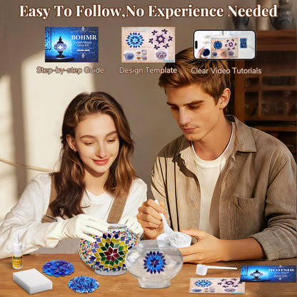 BOHMR DIY Turkish Mosaic Lamp Kit, Stained Glass Table Lamp Making Kit- Easy and Fun, No Experience Needed, Mosaic Art & Craft Project Kits for Adults & Teens, Make Your Own Table Lamp, Multicolor