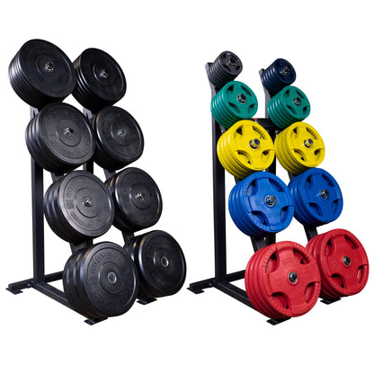 Body-Solid (GWT76) High Capacity Olympic Plate Rack - Modular Bumper & Traditional Weight Storage, Durable Steel Weight Horns, Space-Saving Wall Rest Design