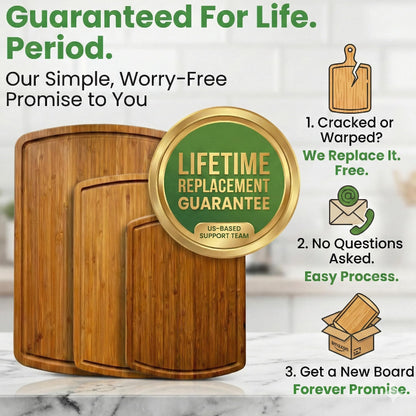 Greener Chef Luxury Bamboo Cutting Board 3-Piece Set with Carbonized Vertical Grain Strength Technology - Extra Large Wooden Cutting Boards for Kitchen with Deep Juice Grooves - Lifetime Replacements