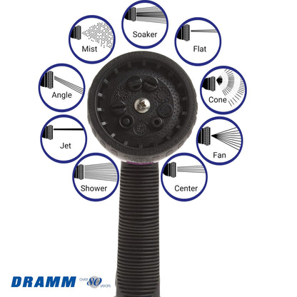 Dramm Revolver Heavy Duty 9 Pattern Quick Click Adjustable Garden Hose Spray Nozzle with Trigger Style Handle, for your Car, Boat, Deck, Sidewalk, Flowers and Young Trees, Green