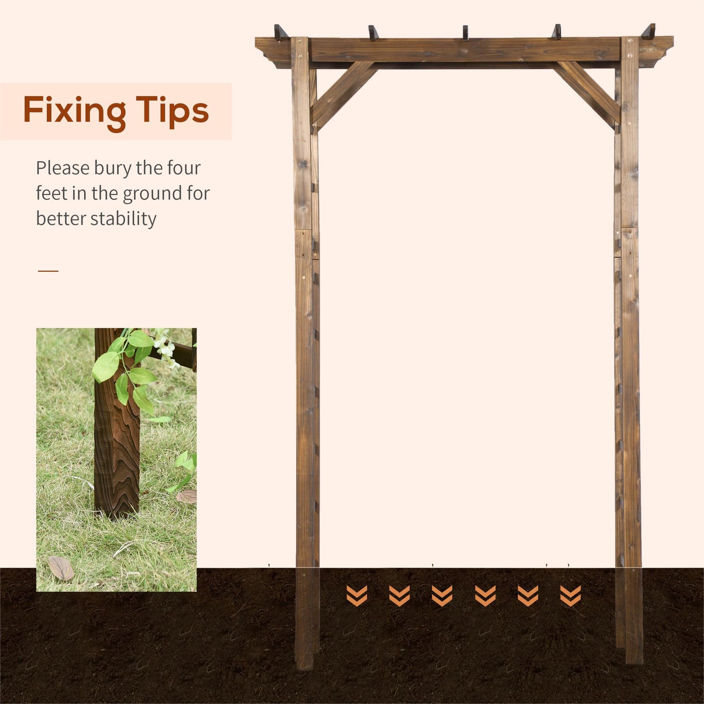 85" Wooden Wedding Arch Arbor, Carbonized Wood Garden Arch for Ceremony Backdrop, Rustic Outdoor Archway with Pergola Top for Party, Garden, Backyard Decor