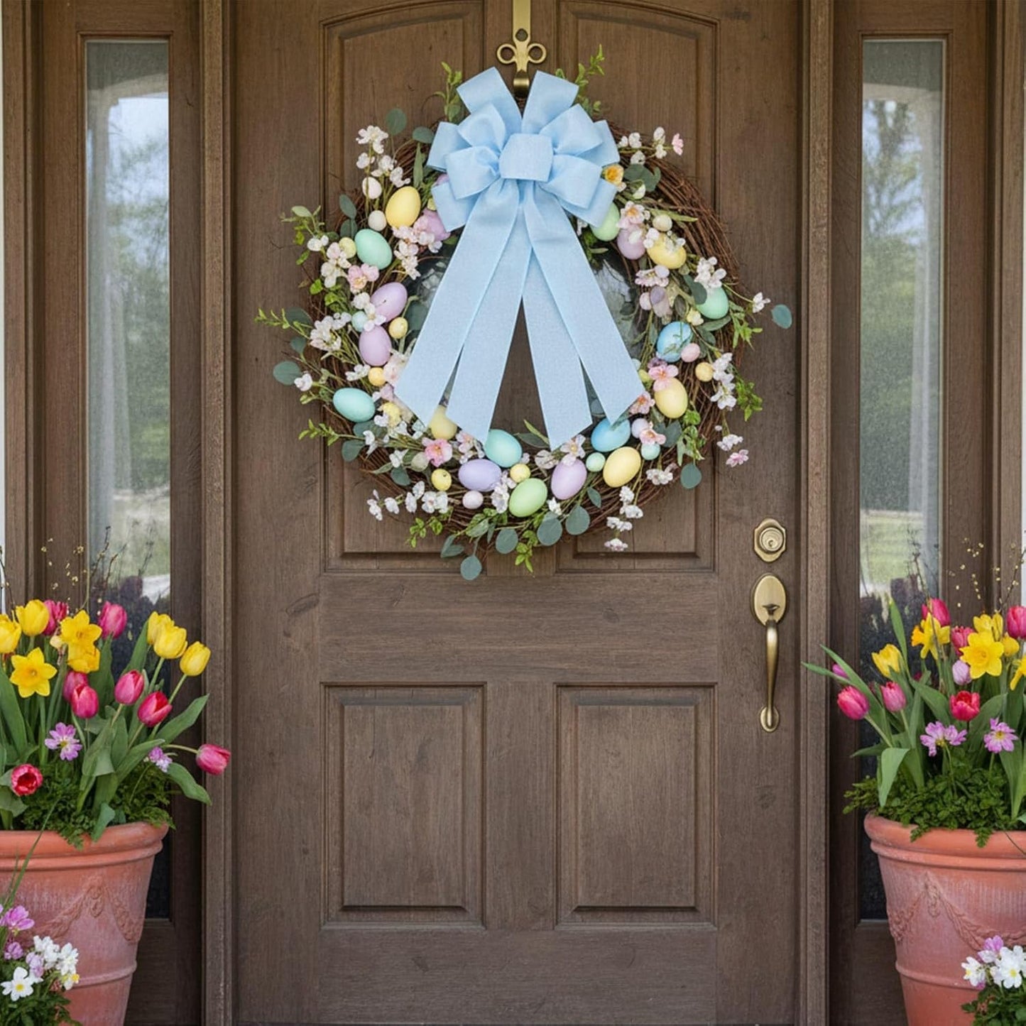 Regine Switzerland Baby Blue Large Bow - 11x21 Inch Wired Ribbon for Wreaths & Spring Decor