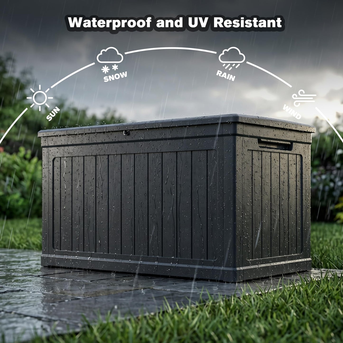 Seeheool 230 Gallon Large Outdoor Storage XXL Deck Box for Patio Furniture, Outdoor Cushions, Garden Tools and Sports/Pools Equipment, Waterproof Resin, Lockable, Black
