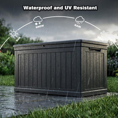 Seeheool 230 Gallon Large Outdoor Storage XXL Deck Box for Patio Furniture, Outdoor Cushions, Garden Tools and Sports/Pools Equipment, Waterproof Resin, Lockable, Black