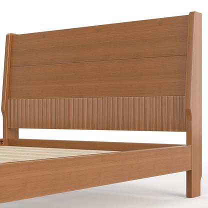 Full Size Platform Bed with Bamboo-made Structure, Mid-century Style Bedframe with Chic Design Headboard, Sustainable Bed Frame Full for Bedroom, No Box Spring Needed & Easy Assembly, Warm Brown