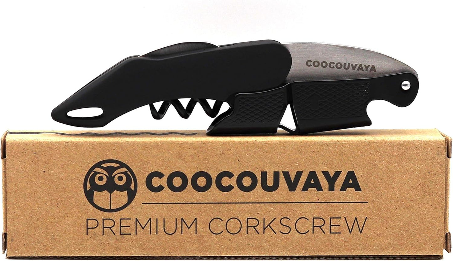Wise Products Premium Corkscrew Wine Bottle Opener, Black Edition for Wine Lovers, Eco-Friendly Pouch (1 PACK)