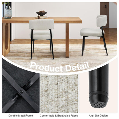 Sweetcrispy Dining Chairs Set of 4, Boucle Fabric Modern Mid Century Round Kitchen Chairs with Curved Backrest & Metal Legs for Vanity, Living Room - Modern Beige