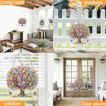 Life tree Diamond Art Hanging Kit for Adult, Painting Hanging Ornament Kit, Special Shaped Rhinestone,DIY Acrylic 5D Diamond Art Window Pendants Home Garden Wall Kits Hanging,Double Sided (Lifetree)