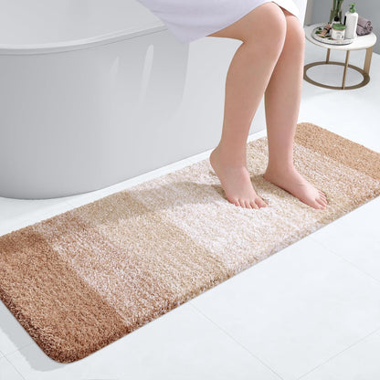 OLANLY Bathroom Runner Rug - Extra Soft Microfiber Mat with Rubber Backing | 47x17, Quick Dry, Beige