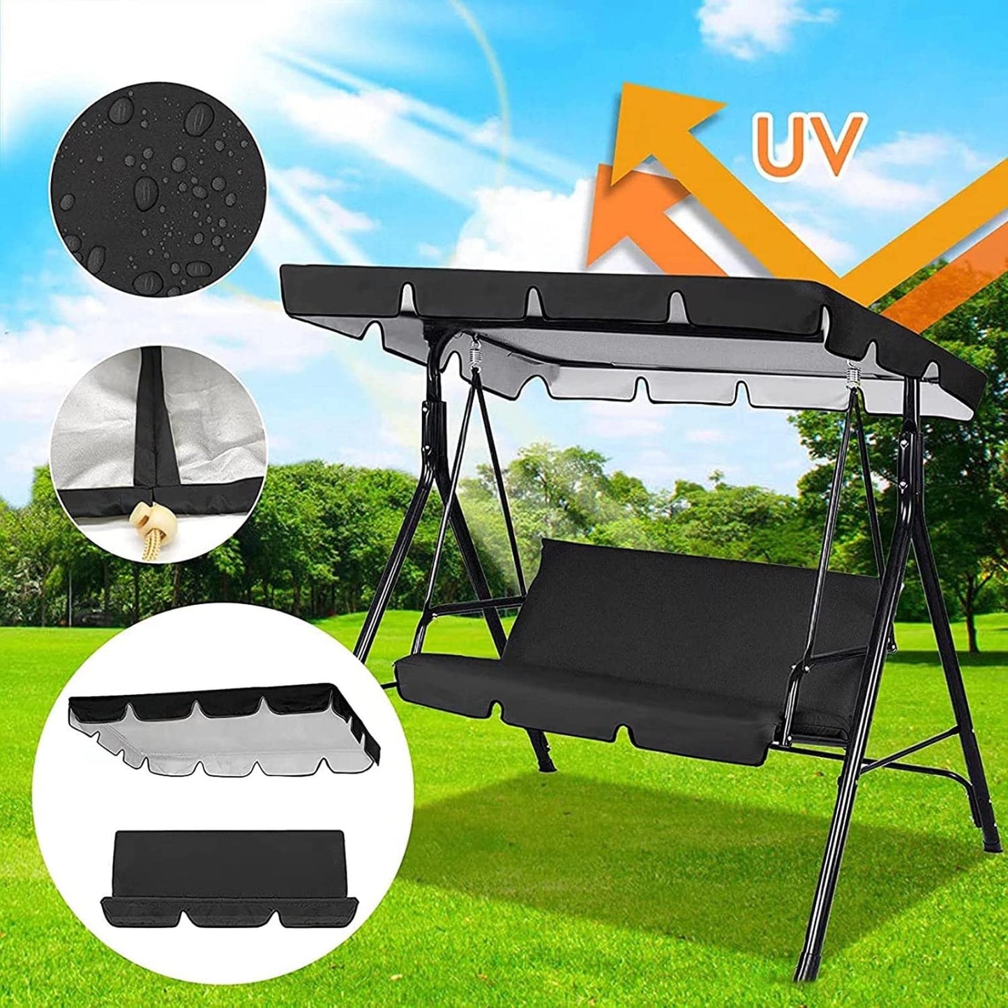 Outdoor Canopy Swing Replacement Cover Set for 2/3-Seater Porch Swing Chair – Waterproof, UV-Resistant All-Weather Protection for Patio, Garden, and Lawn Furniture