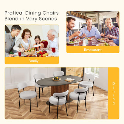 DUMOS Dining Chairs Set of 6, Mid Century Modern Chair Round Upholstered Curved Backrest, Kitchen Vanity Living Room Chairs with Black Metal Legs，Light Grey