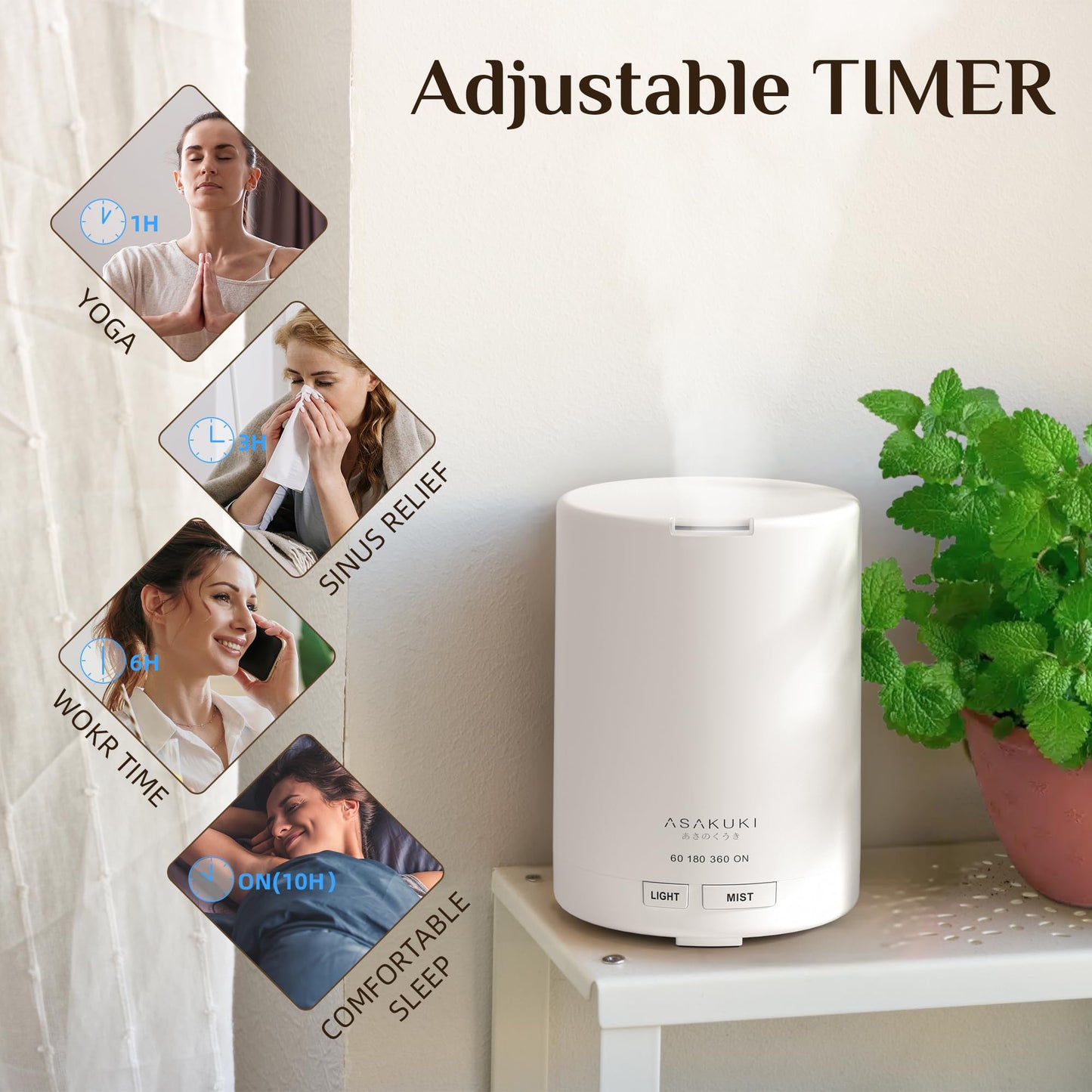 ASAKUKI 300ML Essential Oil Diffuser, Quiet 5-in-1 Premium Humidifier, Home Fragrance Aroma Diffuser with 7 LED Color Changing Light and Auto-Off Switch -Light Brown