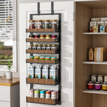 Aquzee Heavy Duty Pantry Door Organizer, 6-Tier Over the Door Pantry Organizer, 2 IN 1 Hanging Wall Mount Spice Rack, Adjustable Baskets, Spice Organization for Cabinet Kitchen Closet