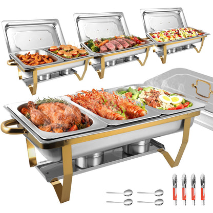 Chafing Dishes for Buffet 4 Pack, 8Qt [Multi-Size Food Pans] High Grade Chafing Dish Buffet Set Rolled-Edge Stacking Design [Easy Storage] Buffet Servers Food Warmers for Parties, Events & Weddings