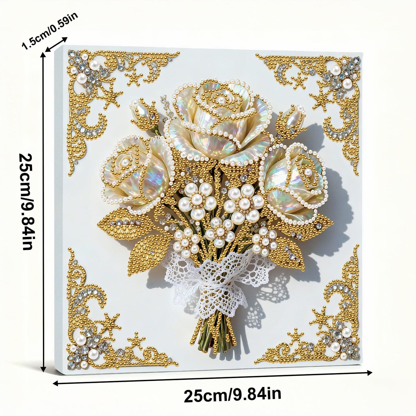 yzARTche Diamond Art Pearl Painting Kit, DIY Pearl Art Painting with White Frame, Handmade Gem Dot Picture Craft for Home Wall Decor Present Set-05-Rose