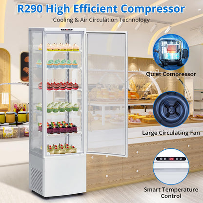 IDEALHOUSE Countertop Refrigerator, 10.9 Cu.Ft. Pastry Display Case for Bakery with LED, Frost-Free, Sliding Door, Commercial Fridge Display Case for Cafe and Restaurant, 5-Tier Design, White