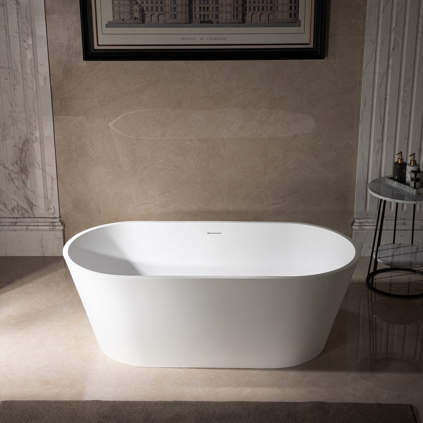 WOODBRIDGE 59" L x 29-7/8" W Luxury Contemporary Solid Surface Stone Resin Freestanding Bathtub in Matte White