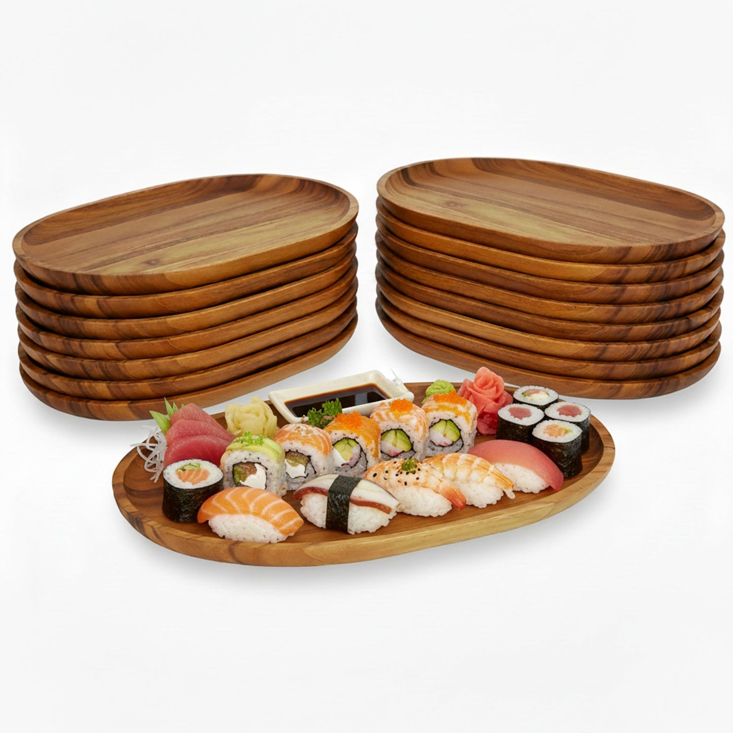 Woodard & Charles 15-Inch Acacia Oval Tray, Large - Pack of 16