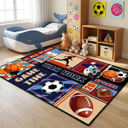 3x5 BATATADOCE Sports Rug for Boys Bedroom - Feet Basketball Football Soccer Baseball Area Rug for Kids Room Playroom