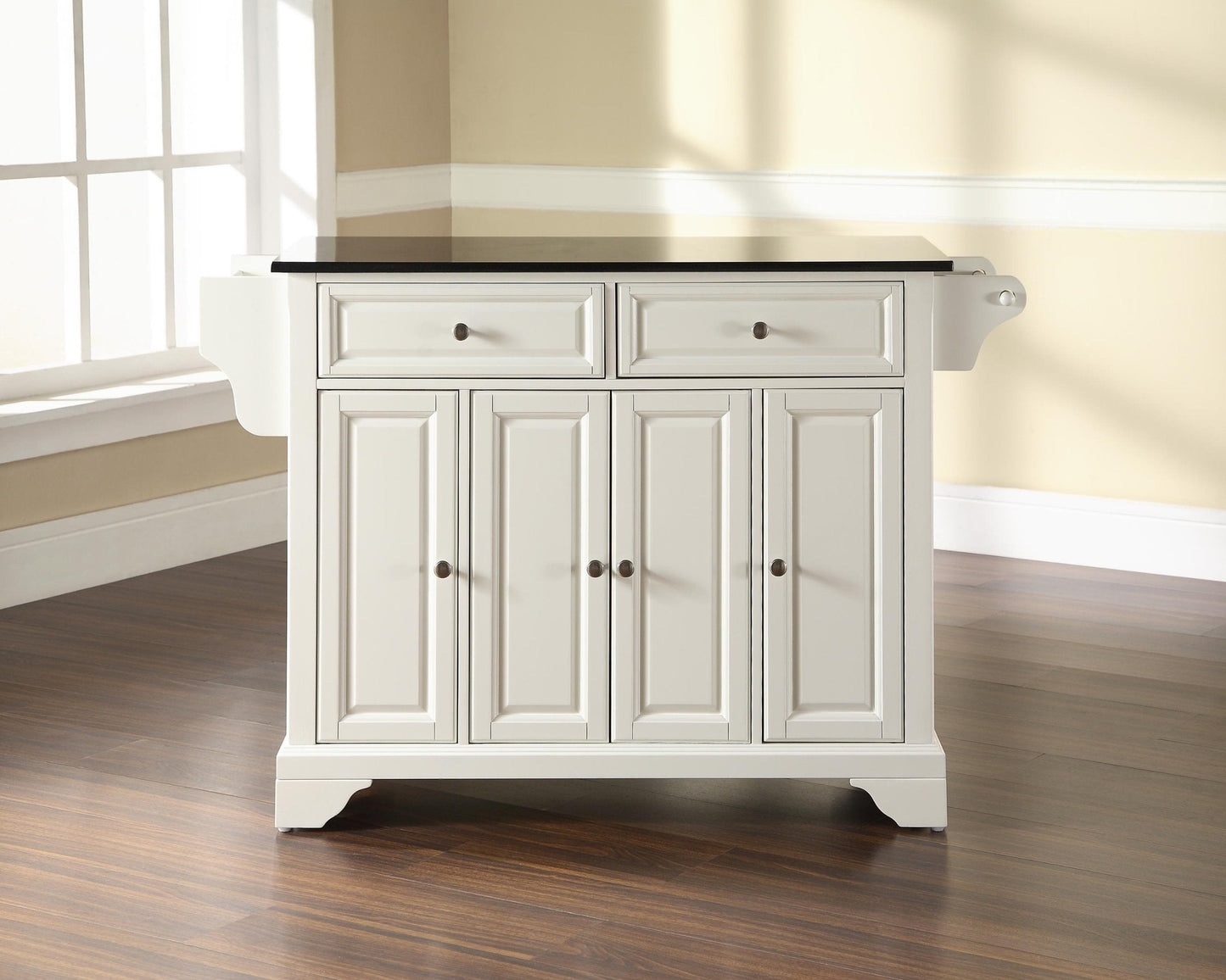Crosley Furniture LaFayette Granite Top Rolling Kitchen Island Storage Cart, Microwave Stand, Spice Rack, White