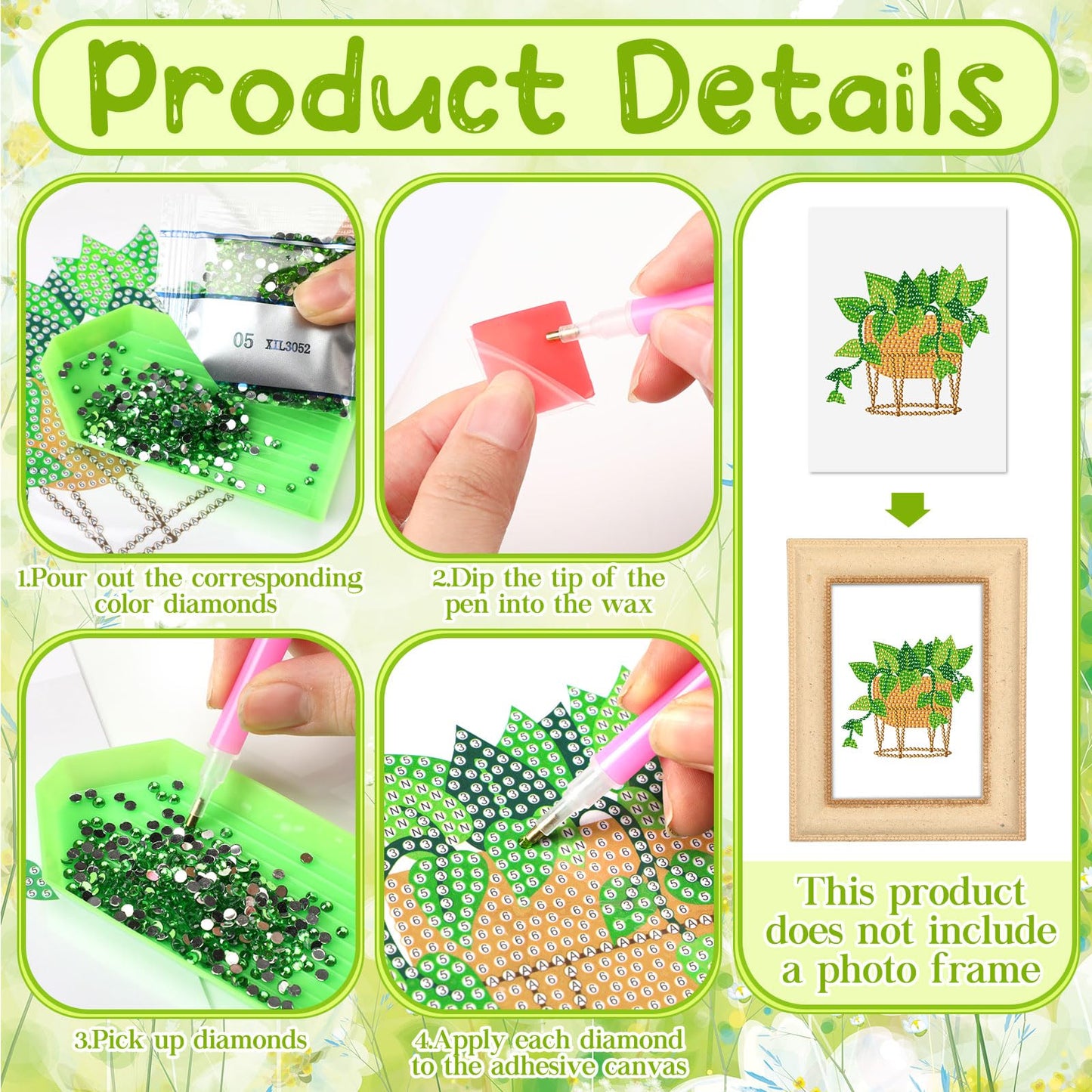 Xuhal 30 Pcs Mini Diamond Art Kits for Adults, Small Diamond Painting Kits, Green Plant & Floral Potted Mini Diamonds Painting Kit 5d DIY Rhinestones Crafts with Cardboard for Beginner Gifts