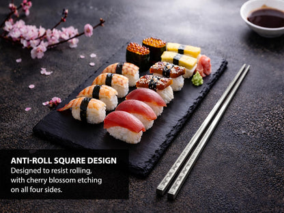 Stainless Steel Chopsticks – 5 Pairs 304 Food-Grade Metal, Reusable Dishwasher Safe, Non-Slip Laser Engraved, Japanese Korean Style Gift Set