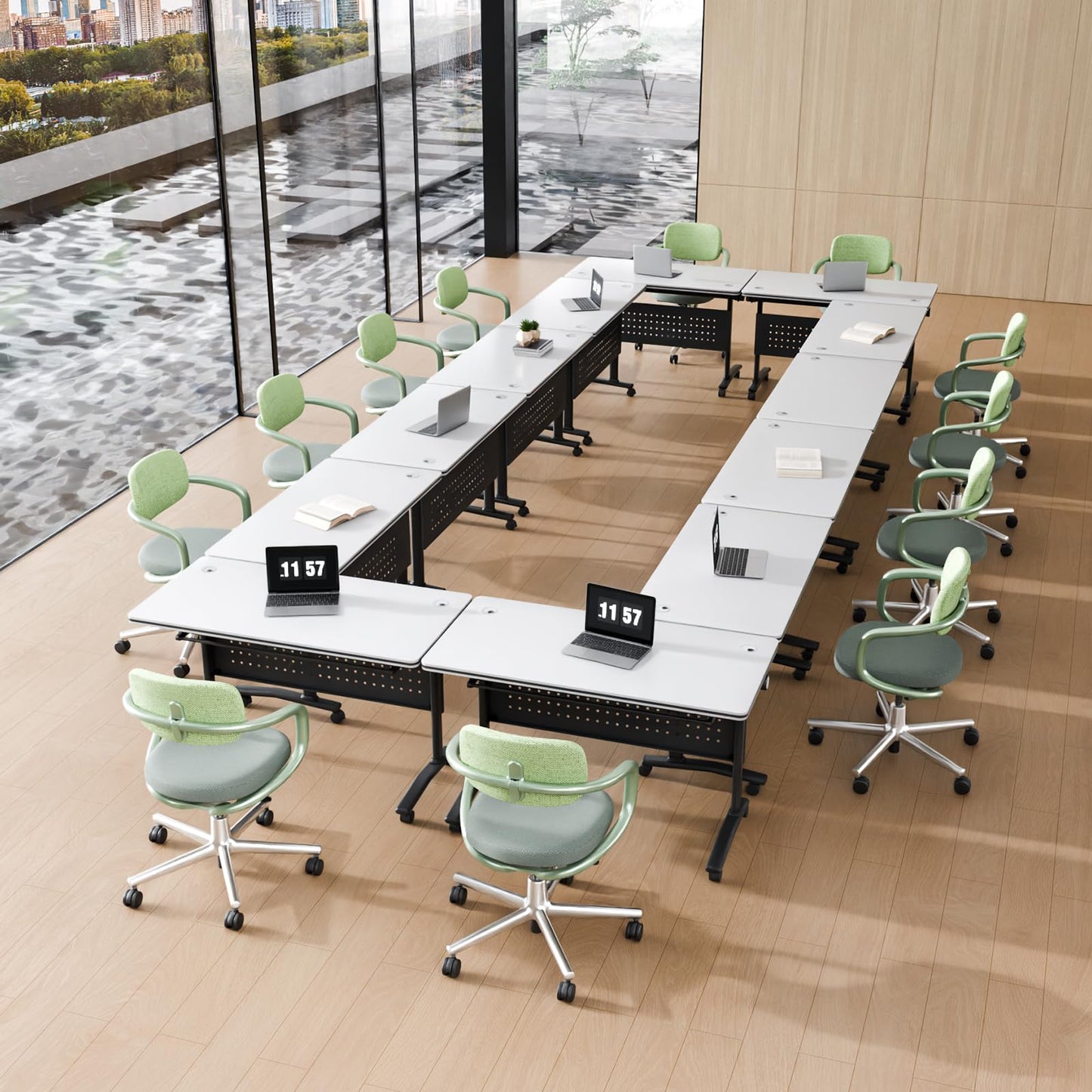 Mobile Folding Conference Table with Wheels,4 Pack Modern Conference Room Tables for 6-12 Person,61IN Training Locking Rolling Meeting Conference Tables with Flip-Top for Office Classroom Business