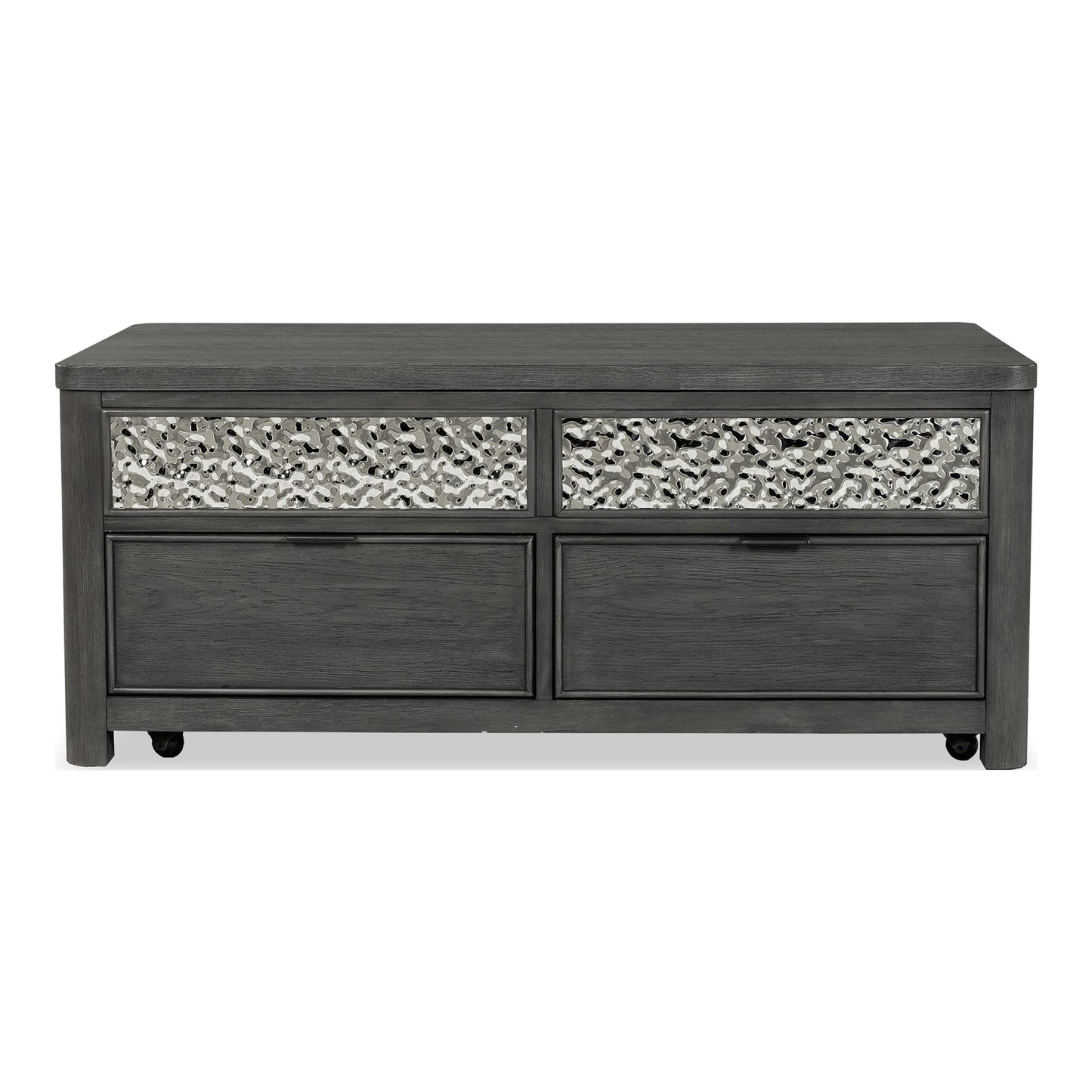 Furniture of America Selyra Modern Contemporary Solid Wood 46-inch Lift-top Rectangular Coffee Table with Dented Stainless Steel Accents, Wire Brush and Ball-Bearing Glides for Living Room, Ash Gray