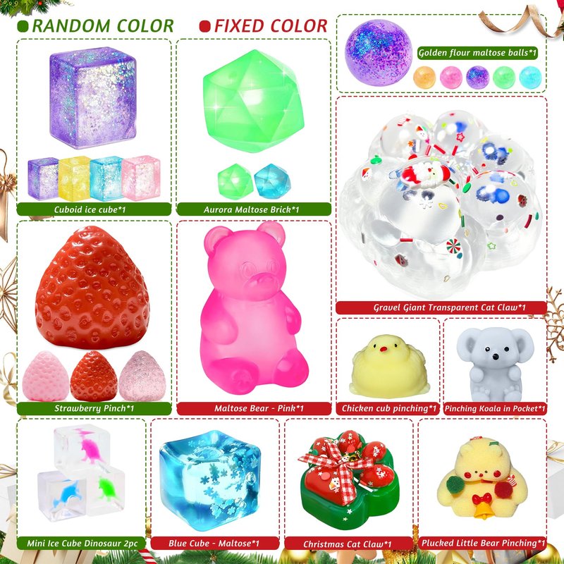 Advent Calendar 2025, 24 Days of Christmas Countdown Calendar for 24 Kawaii Squishies Toys, Surprises Sensory Fidget Toys for Kids & Adult, Christmas Party Favors Gift
