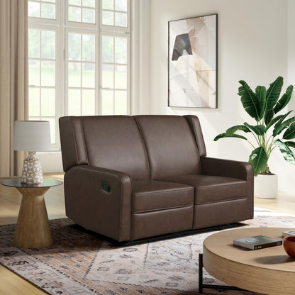 Relax-A-Lounger Evanston 55.9" Reclining Loveseat, Manual Lever Pull, Pocket Coil Comfort, Vegan Leather, Chestnut