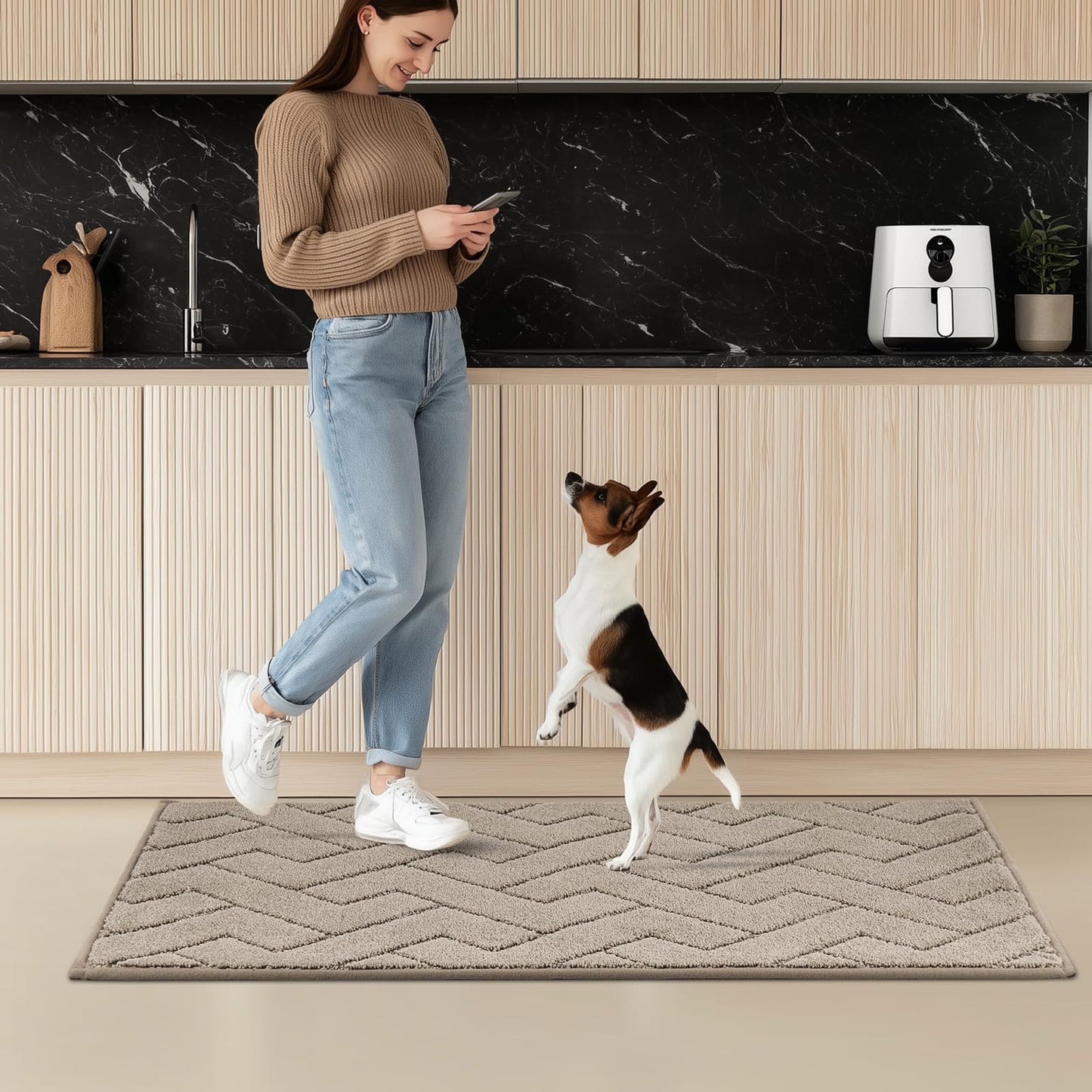 anllugs Machine Washable Kitchen Rugs 24" x 36", Non-Slip Kitchen Runner Rugs Mats for Floor, Absorbent Comfort Standing Mats for Kitchen, Sink, Laundry and Hallway, Taupe