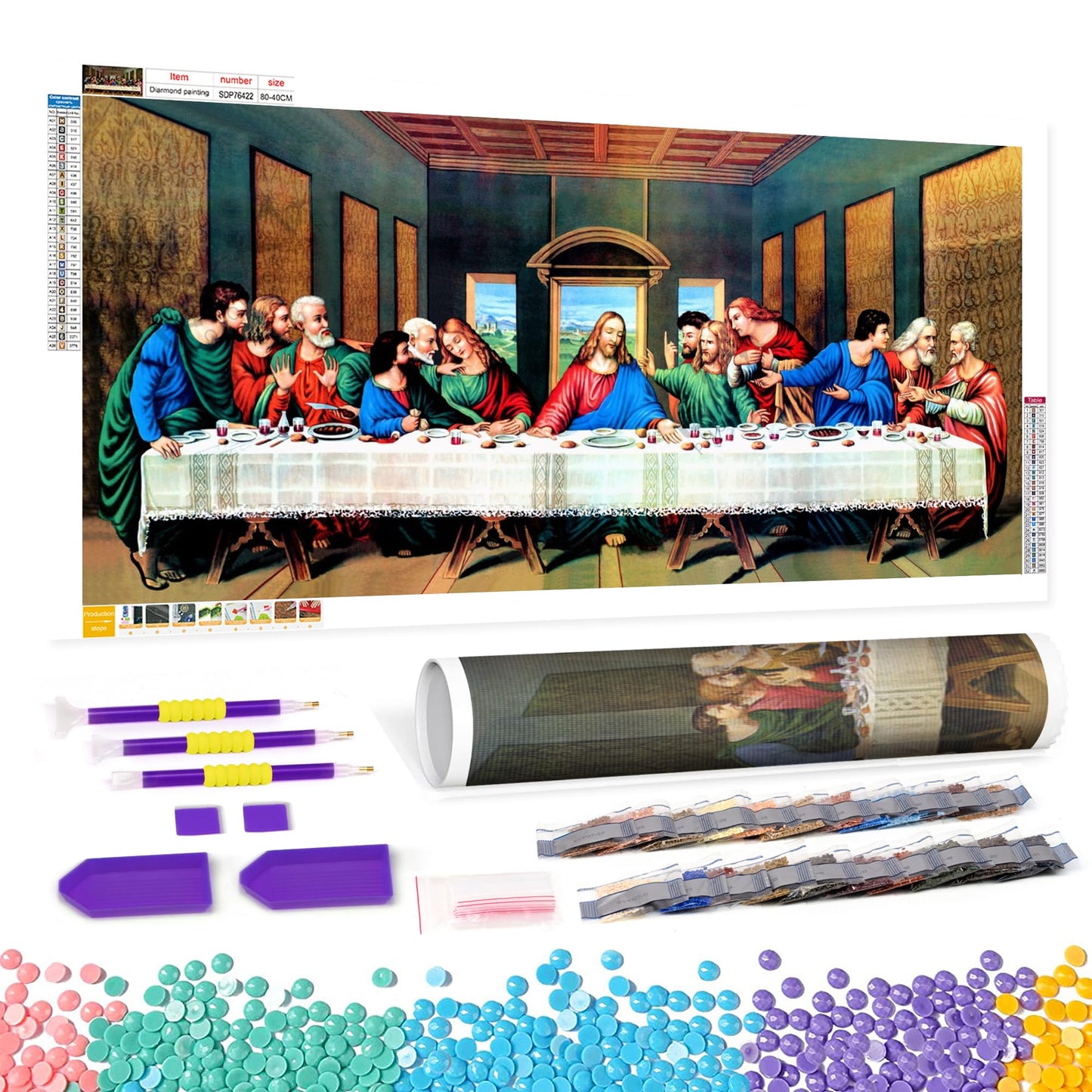 Diamonds Art Painting Kits for Adults DIY The Last Supper Christmas Gift 5D Round Diamonds Art Painting Full Drill Jesus Crystal Gem Home Wall Decor