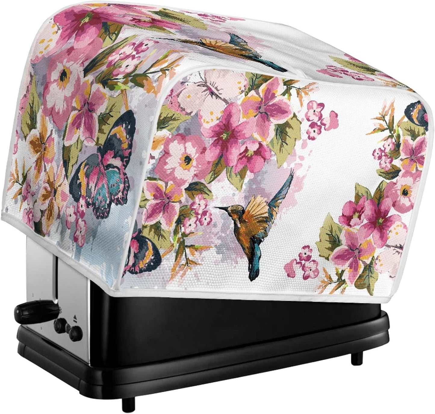 Bird Flowers Painting Toaster Cover, Washable 4 Slice Kitchen Appliance Covers for Bread Maker Oven